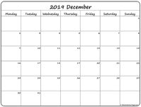 December 2019 Monday Calendar | Monday to Sunday
