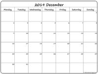 December 2019 Monday Calendar | Monday to Sunday