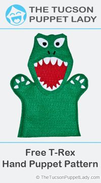 Free pdf pattern to make a T-Rex felt hand puppet. For a sewing pattern to make a T-Rex hand puppet with a moving mouth visit our online store. We also carry all types of animal puppet patterns in addition to person/people hand puppet patterns!