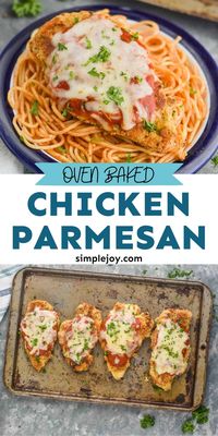 This Baked Chicken Parmesan comes together easily and is a great comforting dinner.