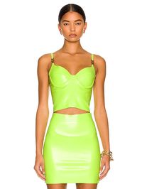 VERSACE Spaghetti Strap Latex Bustier in Lime | FWRD