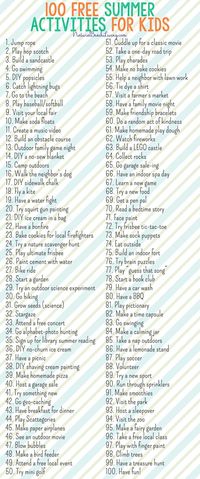 100 Free Summer Activities for Kids, Awesome List of things to do this summer! Great Ideas for Family Fun, Free Printable Summer Chart keep the family happy