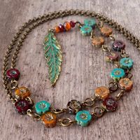Autumn Jewelry - Leaf Necklace - Long Statement Necklace - Boho Necklace - Orange and Turquoise Neck