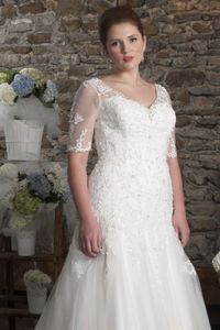 Lovely A-line Court Train Straps Tulle Fabric Plus Size Wedding Dresses with Appliques Style yp115091608