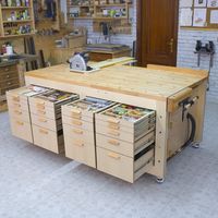 ✔ Download your DIY Plywood Multifunction Workbench Plans. The perfect mix of a carpentry bench and a work table. Storage and straight rip cuts forever!