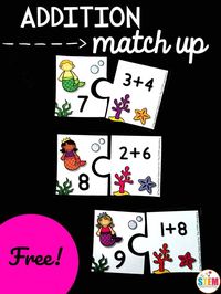 Awesome addition game! This math center is perfect for kindergarten or first grade. #mathcenter #learningmath #mathteacher #mathgame