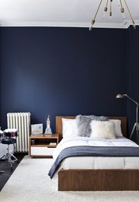 singing the blues. Love the dark blue/gray/white combo for bedroom. Maybe just paint one wall with the dark blue?