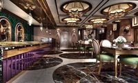 A marvelous cafe design with the perfect combination of green purple and brown colors. Stylish pendant lamps, green tiles, pink marble, elegant lines... | Yeşil seramikler, pembe mermer, mor ve yeşil ve ahşap renklerini içeren tarzıyla, eşsiz bir cafe tasarımı. #cafe #cafedecration #bardecoration #bardesign #cafebardesign #bartasarımı #luxurydesign #interiordesign