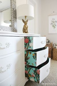 Crazy Wonderful: wallpapered dresser drawers with Milton & King, paper lined drawers, wallpaper ideas, wallpaper projects, floral wallpaper