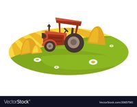 Tractor on field collects hay in neat stacks Vector Image