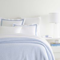 This gorgeous soft cotton knit blanket is sure to add warmth and texture to any bed, featuring a subtle, French blue and white two-tone pattern. 100% Cotton Reversible Measures Twin: 71" x 91"Full/Queen: 96" x 91"King: 112" x 91"