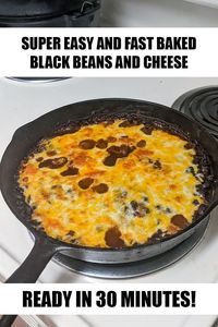 When you need a hearty meal fast, try this easy black bean and cheese recipe. Just a few minutes to assemble and 10 minutes in the oven and you will have a hearty bean dish that tastes great! This baked black bean and cheese recipe is super simple and only uses one pan, so cleanup is a breeze as well!