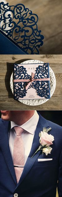 Ever the most blassic blush and navy wedding colors and invitation #weddinginvitations#ElegantWeddingInvites