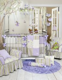 Loving the fairy on the wall! VIOLA 4 pc GIRL Glenna Jean Crib BABY Nursery Bedding Set NEW PURPLE Floral | eBay
