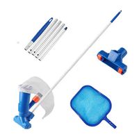 Vacuum Cleaner Pool Accessories Cleaning Kit Keep your pool clean with this Vacuum Cleaner Pool Accessories Cleaning Kit. It vacuums the dirt with the water pressure from the hose and it creates a suction effect. It helps you clean leaves, insects and other debris. It comes with a hose connector that can be connected with any standard garden hose. It is convenient and easy to use. It doesn't need any filter pump pr electric power required. The skimmer is made with high quality plastic frame, fin