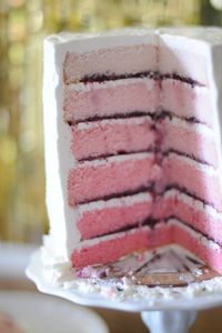 Six Layer Pink Ombre' Vanilla and Raspberry Cake.