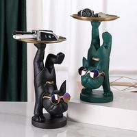 Product Description Cool bulldog ornaments : home, office, hotel, store, table decoration Parcel including : bulldog , metal tray , eyeglasses Items material : high quality resin Technology : handicrafts , painted , colorfast Statues size : as same as pictures display Feature : modern home decor , animal head sculpture , candy tray , fruit dish , key disk