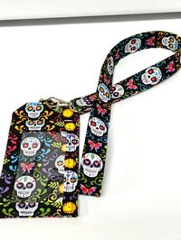 Lanyard ID Holder Key Chain key Fob Mask Holder Comes with Swivel Lobster Claw and Pocket ID Holder Sugar Skulls #keyring #keychain #badgeholder #keyorganizer #grandmaslittlelilly