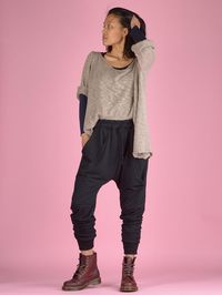 Pantalon jogging Taille élastique avec cordon de serrage Élastique aux chevilles Deux poches Noir Taille : 34-42 | Taille élastique | Urbain ethnique