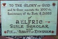 a plaque commemorating Ælfric at Eynsham