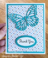 Butterfly Card by Tracy Bradley featuring Stampin' Up! Cupcakes & Carousels DSP, Stitched Shapes Framelits, Butterflies Thinlits and Layering Ovals Framelits. www.stampingwithtracy.com