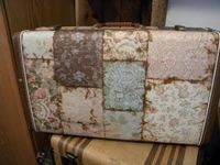 Mod Podge an old suitcase. Looks like scrapbook paper that's been antiqued. This is going to look great on my old suitcase make-up table I want to make!!