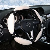 $35.91 Nice Diamond Genuine Wool With Rabbit Fur Auto Steering Wheel Covers 15 inch 38CM - White