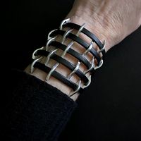 Statement Jewelry, Chunky Bracelets, Leather and Silver, Cage Bracelets, Leather Bracelets, Wide Cuff Bracelet, Boho Jewelry, Boho Bracelets