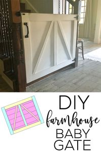 LOVE this DIY baby gate! This is a simple woodworking project that only uses a few boards and hardware that can easily be found at the hardware store. It also makes a great pet gate! Check out these free woodworking plans and how-to video tutorial from Shanty2Chic on www.shanty-2-chic.com!