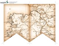 PartyLark Printables: Antiqued-map of Ireland on banner flags, for March party decor. 8½ x 11 horizontal sheet, color, 2-up with trim marks (4 of 4).