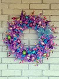 Deco Mesh Easter Wreath for Front Door, Easter Egg Wreath, Pastel Easter Decoration, Easter Wreath, Deco Mesh Wreath, Floral Easter Wreath