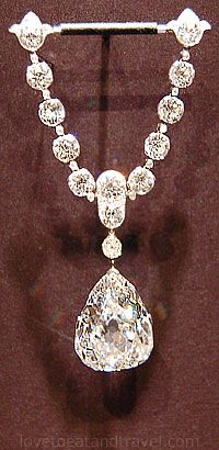 The Star of South Africa, was the first important large white diamond to come from South Africa and is credited with turning the tides of fortune in South Africa .  In 1869, it was picked up by a Griqua shepherd boy near the Orange River who traded it to a Boer settler for five hundred sheep, ten oxen, and a horse.  It weighed 83.5 carats in rough crystal form and was cut into a 47.69-carat old style pear-cut diamond.  The stone was later called the “Dudley Diamond” after the Earl of Dudley.