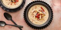 Chicken tacos in soup form! This easy slow cooker soup combines chicken, green chiles, and tomatoes with peppers and onions in a creamy, mushroom soup-based sauce.