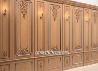 Ornamental handcrafted floral composition from wood#additional-separator##additional-separator#This beautiful carved composition is made in the luxurious Baroque style and refined manually by our skilled craftsmen. The set consists of two elegant onlays with palmettes, one of which is complemented by an original ""mesh"" ornament with acanthus leaves and delicate flower buds. To give the pattern symmetry and laconism, they are connected by four elegant mouldings that form an interesting double f