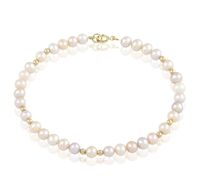 Bracelet Or Jaune 375/1000 Perles De Culture + Boules Or 4.5/5mm Baroque Multicolore 18cm