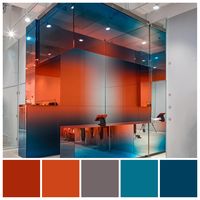 The new Alchemist store, Miami, designed by Rene Gonzalez Architects, 2018. The studio worked with industrial designer Germans Ermičs to create a gradient of orange and blue for the cash desk. The structure, made of mirrored glass, is wrapped in panels that feature a colour gradient of dark orange and blue. Image credit; frameweb.com Colour gradient palette illustration by Zena O’Connor, PhD.