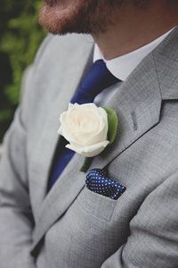 Gray suit with navy accents