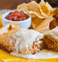 Chicken Chimichangas with Creamy White Sauce::
