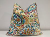Paisley print pillow covers, blue, green, red, gold, yellow, ready to ship, made to order, indoor outdoor, 18x18, 20x20, decorative pillows