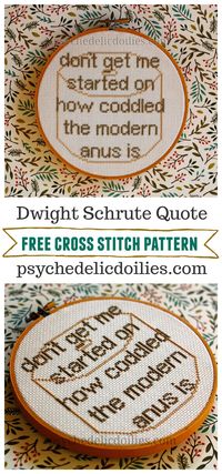 Dwight Schrute Coddled Anus Quote Free Cross Stitch Pattern