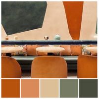 Designed by Laura Gonzalez, Pierre Hermé and L’Occitane’s sensory experiment in Paris, 2018, features a soft colour palette inspired by Cezanne’s paintings. These tertiary colour variations between secondary colours orange and green are often referred to as the ‘Forest’ palette because of hue similarities with the colours of nature and forest landscapes. Colour palette illustration by Zena O’Connor, PhD © Design Research Associates.