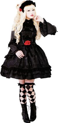 Typical Gothic Lolita, which seems like the polar opposite/staple dress style of Lolita in general (as opposed to sweet lolita). This is gorgeous, especially for the winter, with a bonnet!
