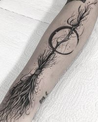 Tattoo Broom Blackwork Witch tattoo Moon tattoo Darktattoo