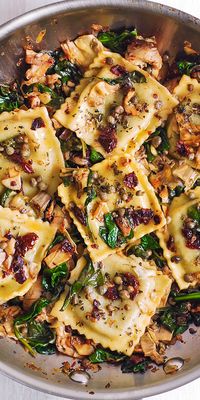 Italian Ravioli with Spinach, Artichokes, Capers, Sun-Dried Tomatoes