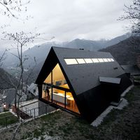 Architects Cadaval & Solà-Morales added this steeply-pitched roof to an old dry stone construction in the Spanish Pyrenees to form two homes. #Architecture