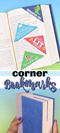 These printable corner bookmarks keep your place, and they will make you smile when you see them! Choose your favorite and give the others to your friends! #bookmark #printable #freeprintable #bookworm #summercrafts #papercrafts #kidscrafts #adultcrafts #backtoschoolcrafts #bookclub