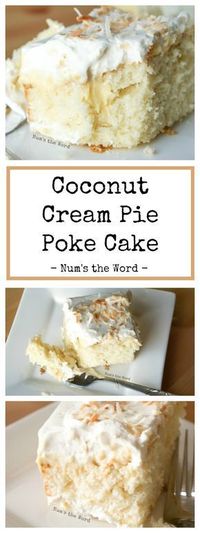*VIDEO* Coconut Cream Pie Poke cake is a traditional cake topped with my favorite old fashioned coconut cream pie filling, whipped cream and toasted coconut. The best of both worlds! #coconut #coconutceampie #pokecake #cake #sheetcake #dessert #coconutcak