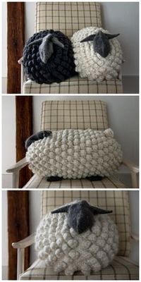 DIY Giant Knit Bobble Sheep Pillow *Free Pattern*This knit...