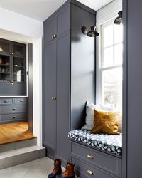 This Gorgeous Kitchen Renovation Was Design to Be Family-Friendly | This beautiful blue-and-gray kitchen features a mudroom, butler's pantry, mixed metals and complementary two-toned paint colors. #kitchens #kitchendecor #marthastewart