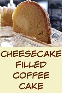 Cheesecake Filled Coffee Cake Recipe. A moist vanilla cake with a delicious cheesecake surprise inside. #cake #coffeecake #bundtcake #cheesecake #surprisecake via @BooksCooksLooks